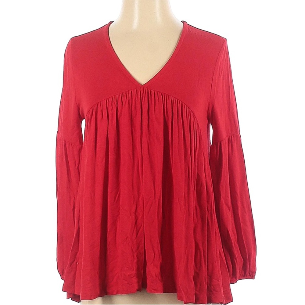 Eri+Ali Anthropologie Red Top blouse Button down back Empire Oversized Stretch M